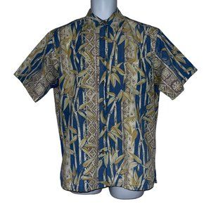 Vintage Cooke Street Shirt Mens M Blue Bamboo Leaf Aloha Hawaiian Beach Vacation